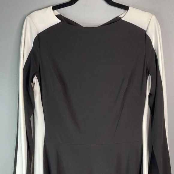 LAUREN Ralph Lauren Long Sleeve Dress Black White Bateau Neck Classic Size 10 - Picture 3 of 10